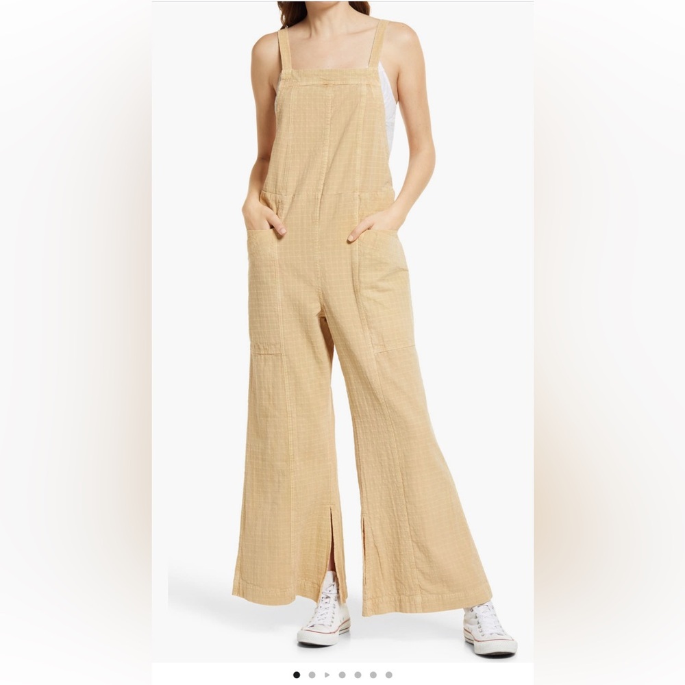 Tan High-Waisted Jumpsuit with Wide-Leg Design